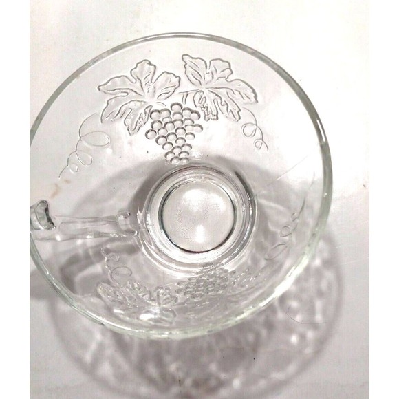 Vtg Anchor Hocking Glass Snack Set 6 Piece Plate & Cup Set Grape Leaf Design - Picture 9 of 12
